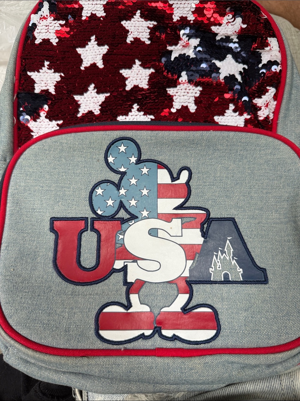 Disney Red, White & Blue Sequin Star USA Kids Backpack - Picture 3 of 4